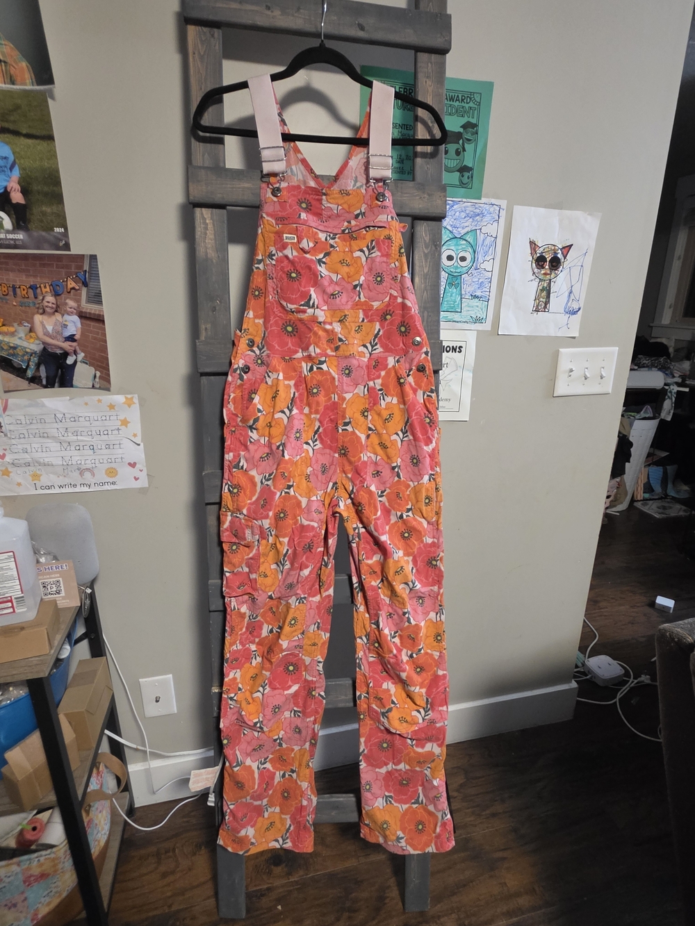 Duluth Trading Co Heirloom Gardening Overalls Pink & Orange Florals